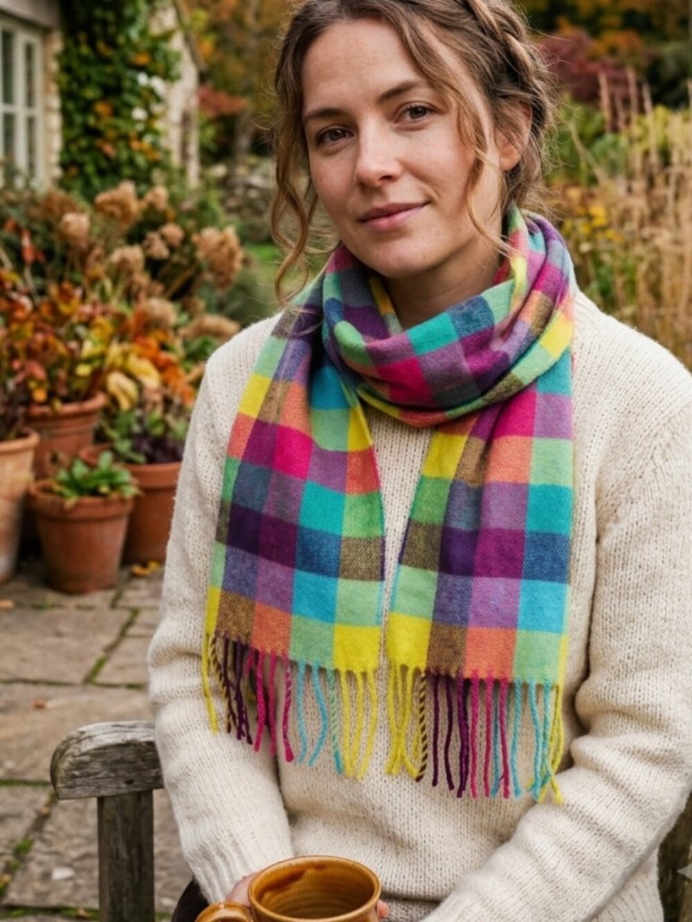 Manhattan Hat Company Bright Plaid Cashmere-Feel Fringe Scarf